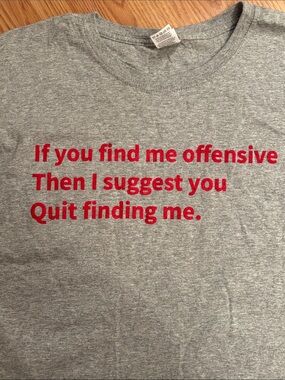 NWOT Gildan Gray Short Sleeve Tee with Red Text Statement